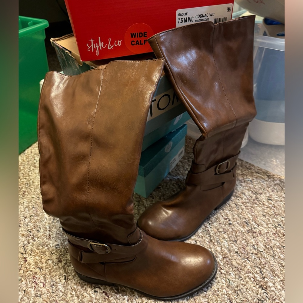 Style & Co Cognac Wide Calf Boots NEW w/ Box